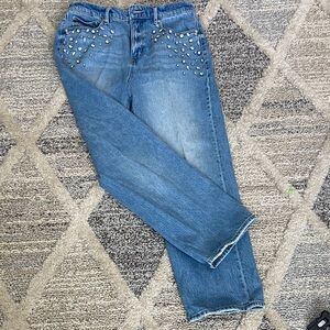LOFT Light Blue Straight Leg Jeans with Studded Detail